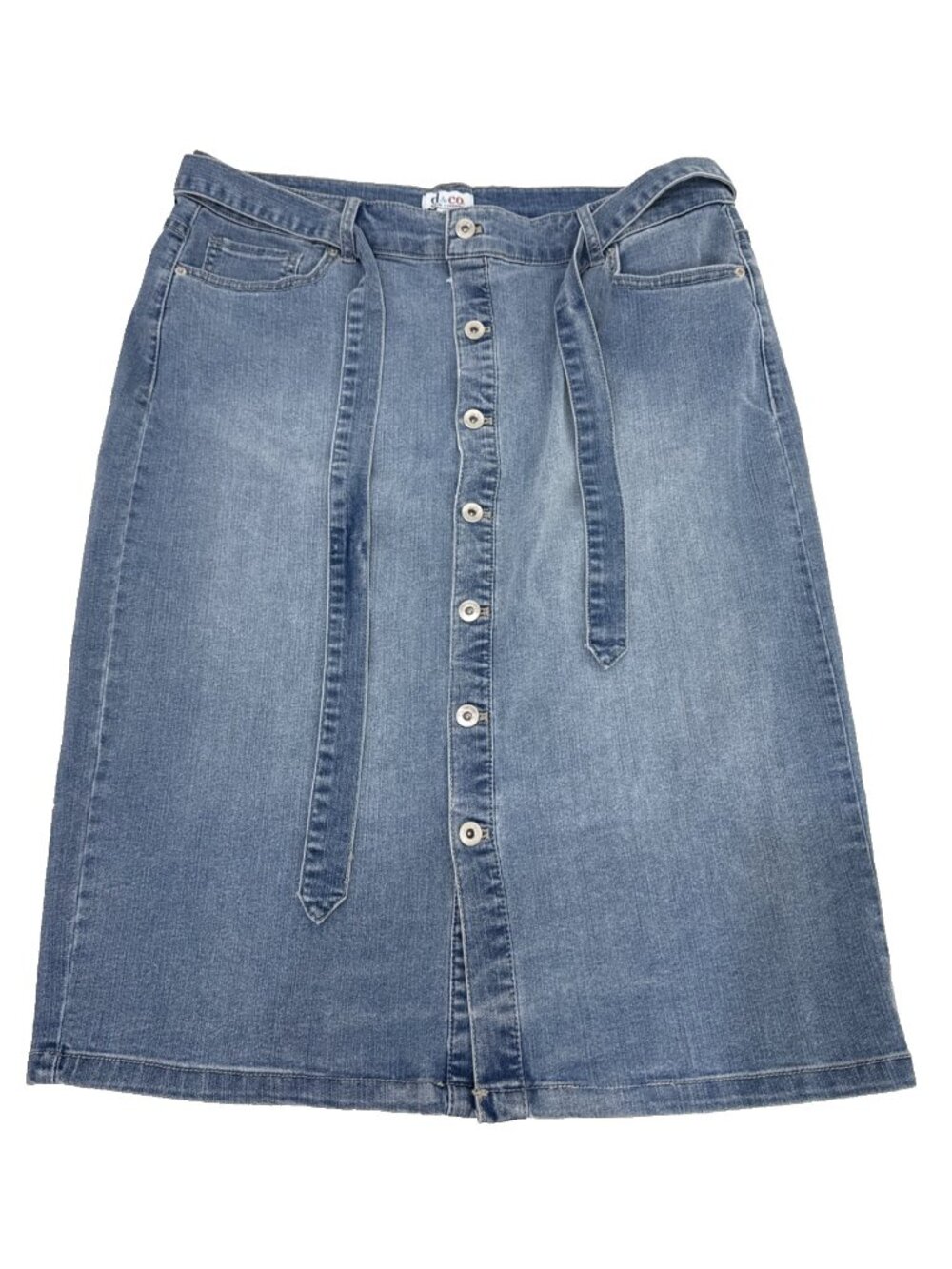 D&Co. Denim Button Down Tie Waist Pockets Medium Wash Skirt Womens Size 18 W